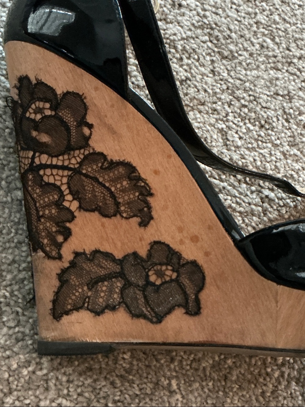 Valentino Black Patent Peep-Toe Ankle-Strap Platform Heels - Picture 6 of 7